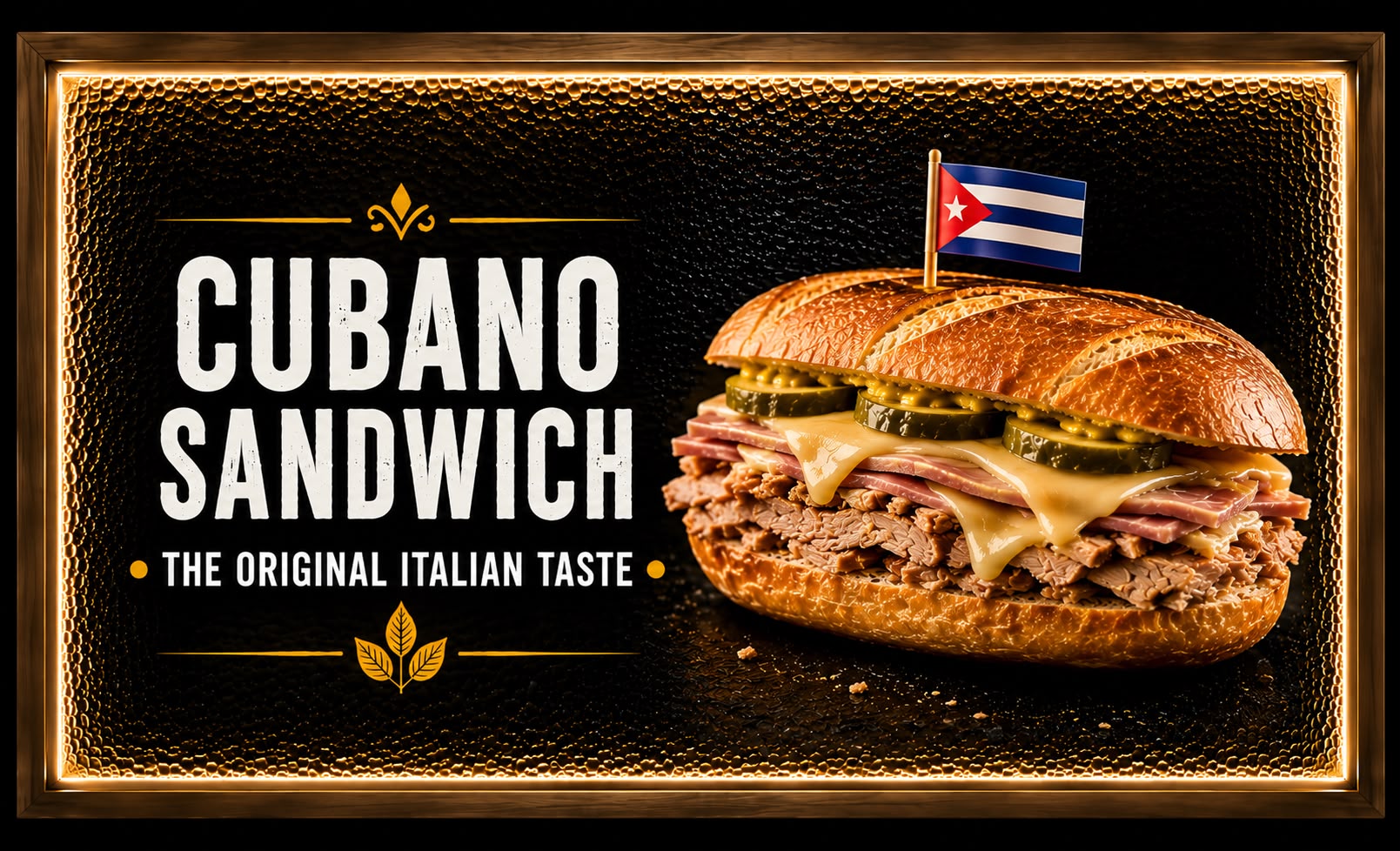 Cubano Sandwich — roast pork, ham, swiss and pickles on pressed bread