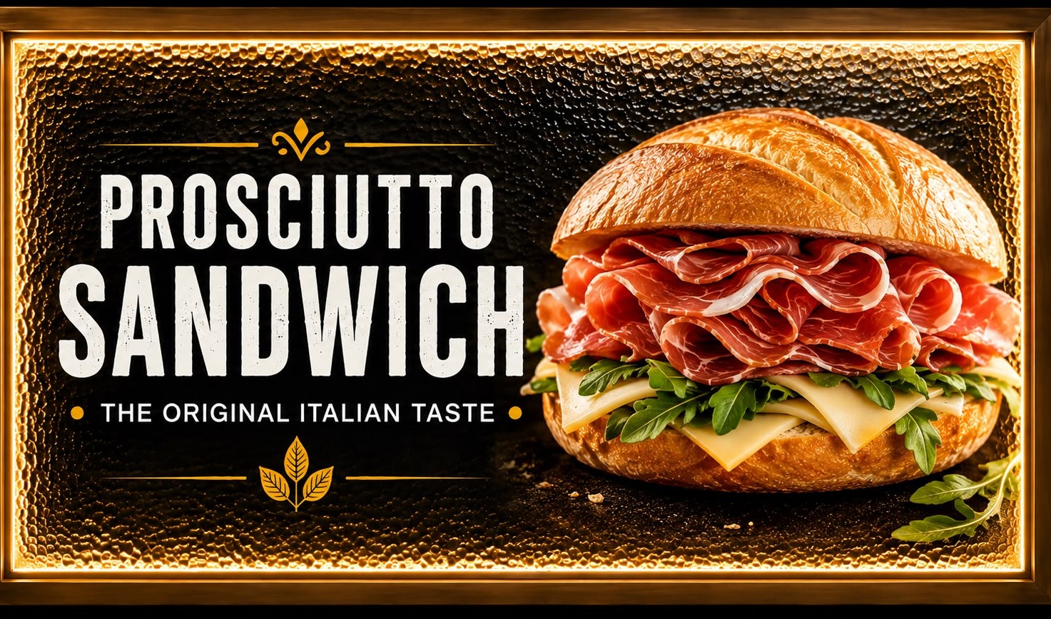Prosciutto Sandwich — prosciutto, swiss and arugula on a golden roll